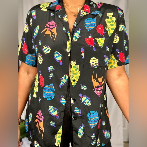 Vintage Tropical Fish Blouse Size Small - Large - Picture 1 of 3